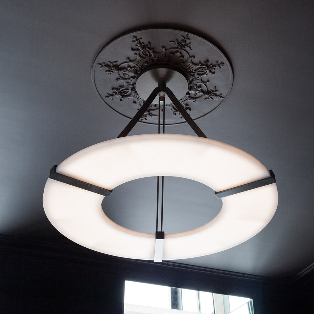 Round Alabaster Plate Chandelier, Exquisite Illumination