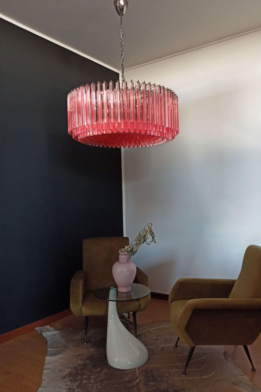 Large pink Art Triedri glass prism chandelier - view 2 | morylighting