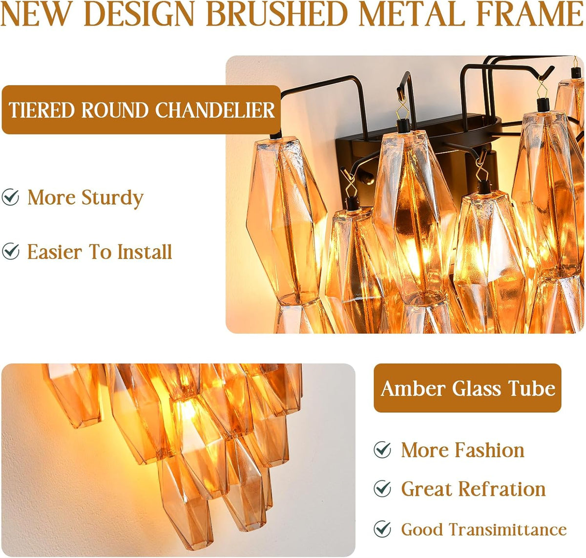 $800+ Purchase Gift | Amber Glass Wall Sconce 21.65"H