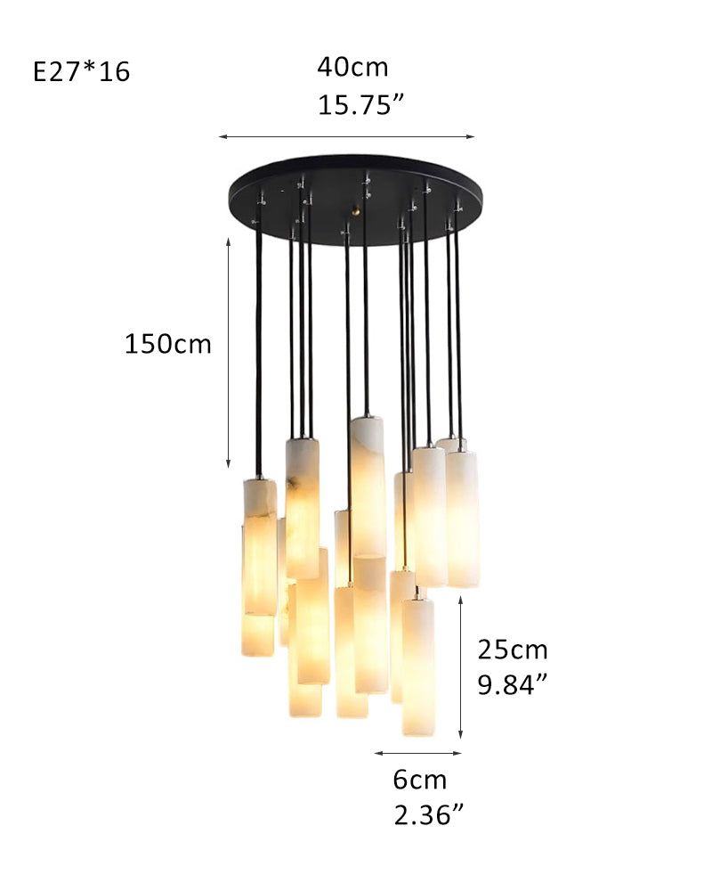 Elegant Lighting Linear Nature Stone 2" Wide Alabaster Chandelier