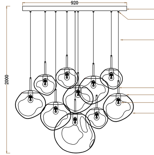 Custom Lava Glass Chandelier 36‘’
