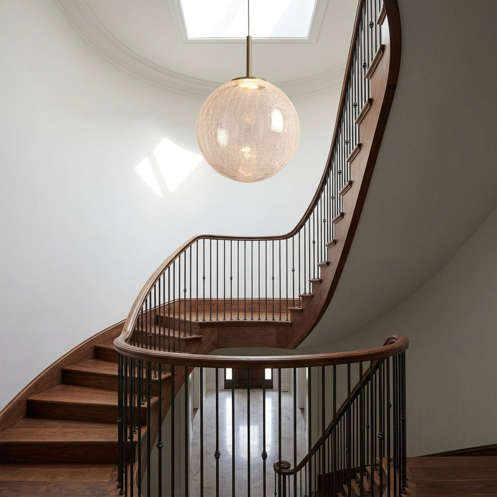 Morylighting Aura Sphere Integrated LED Pendant - dramatic American stairwell with three-story void