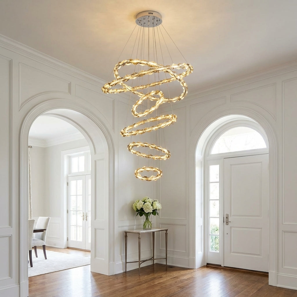 Morylighting Grand Tiered Crystal Ring Chandelier - elegant American entryway with arched doorway
