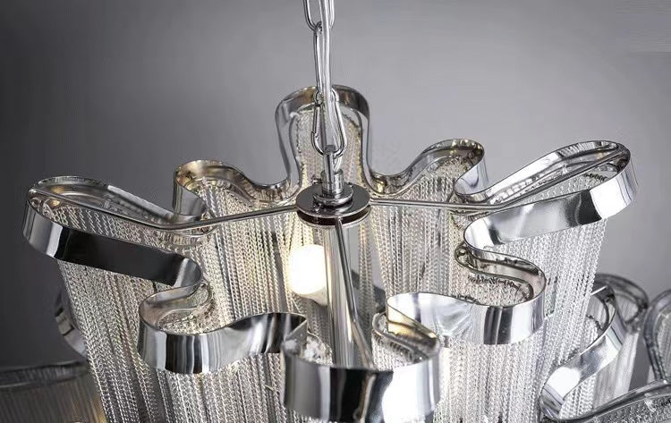 Morylighting Aura Cascade Stainless Steel Tassel Chandelier - Background Shot