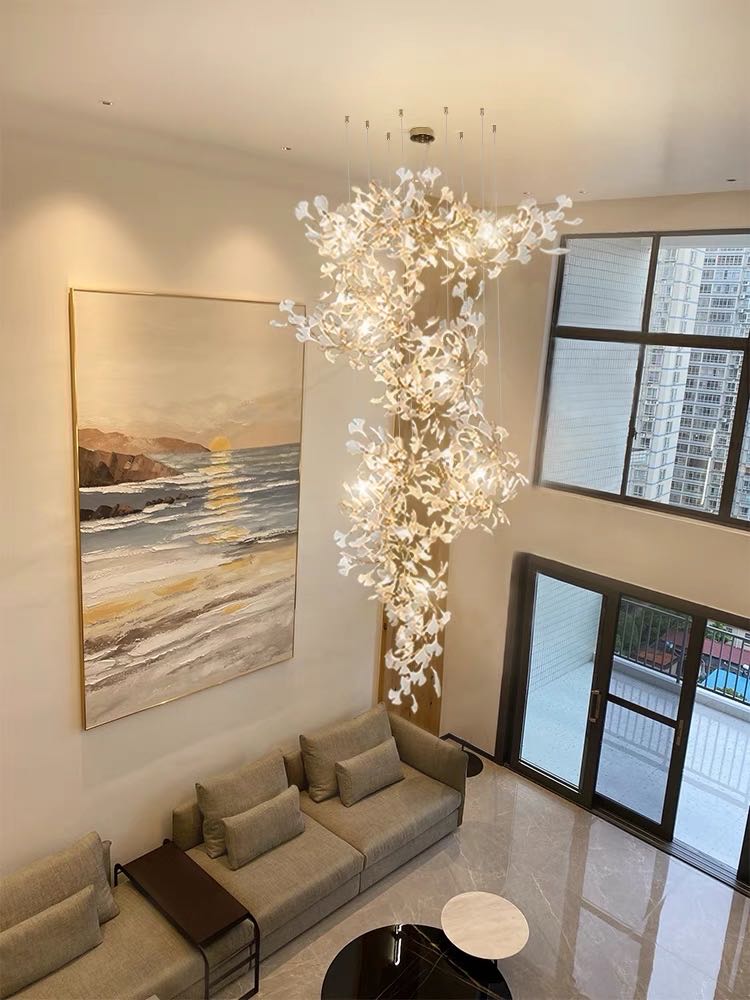 Ceramic Ginkgo Staircase Long Branch Chandelier - Morylighting