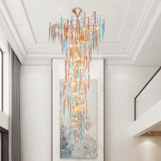 Dora Raindrop Colorful Crystal Staircase Chandelier - morylighting