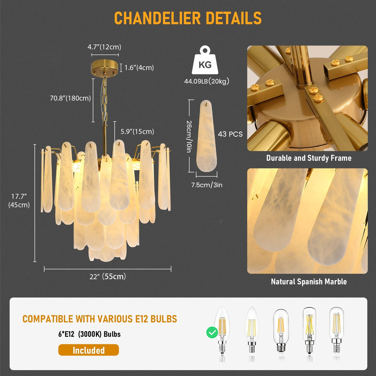 $5000+ Purchase Gift | Alabaster Chandelier 22"