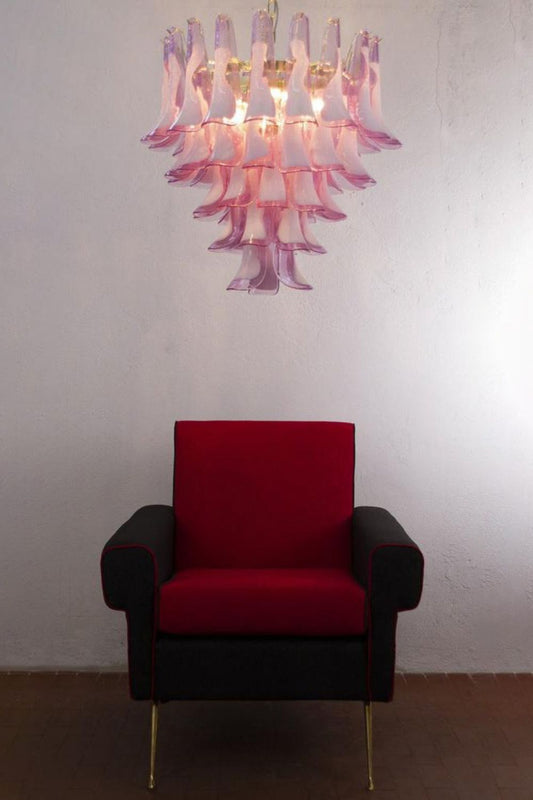 Fuchsia and White Art Glass Petal Tiered Chandelier - view 2 | morylighting