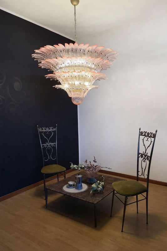 Art Four-tier pink glass palm leaf chandelier - view 2 | morylighting
