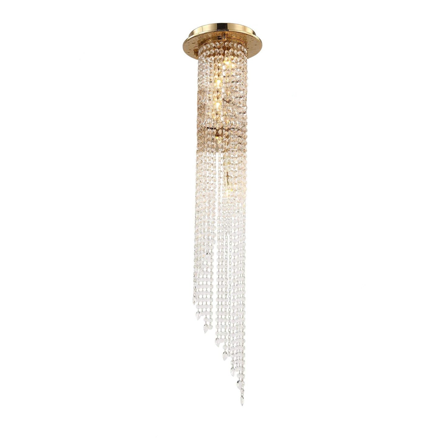 LA Lucid Flushmount Brass Crystal Chandelier For Staircase