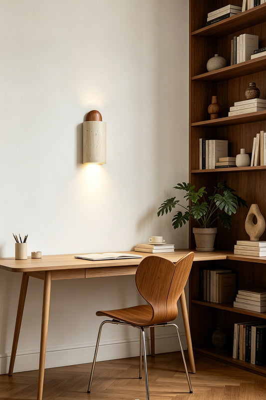 Aura Travertine Wall Sconce for Den/Study | Samu Lamp