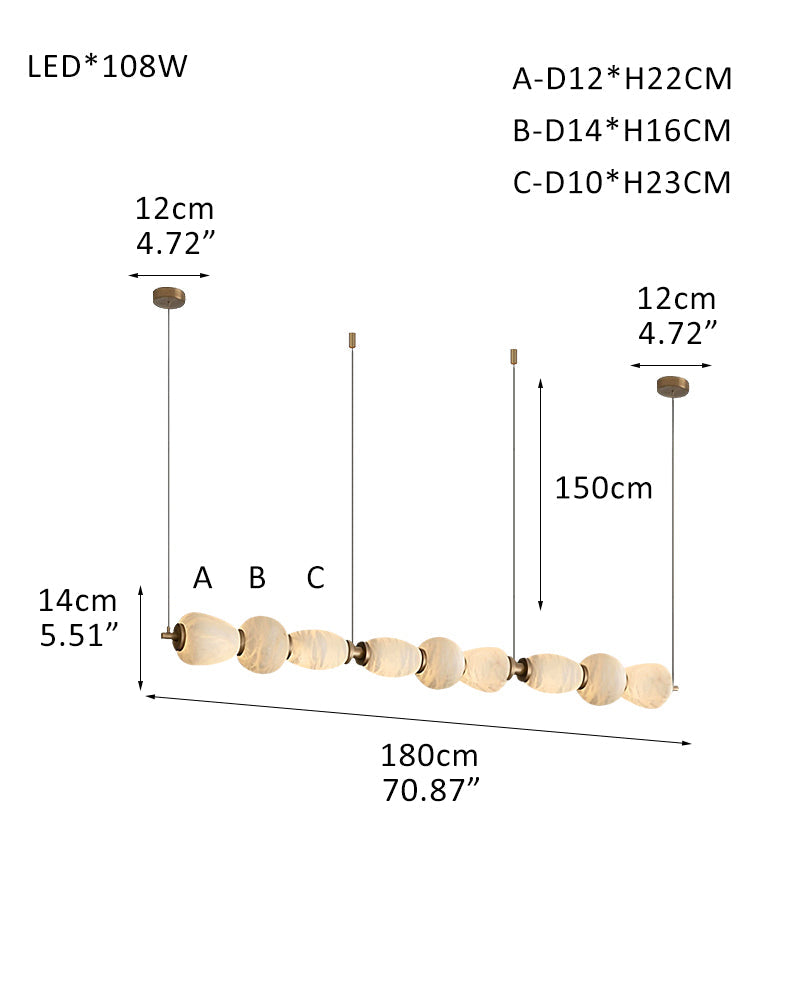 Modern Linear White Alabaster Solid Ball Thread Synthetic Shade Hanging Light for Dining