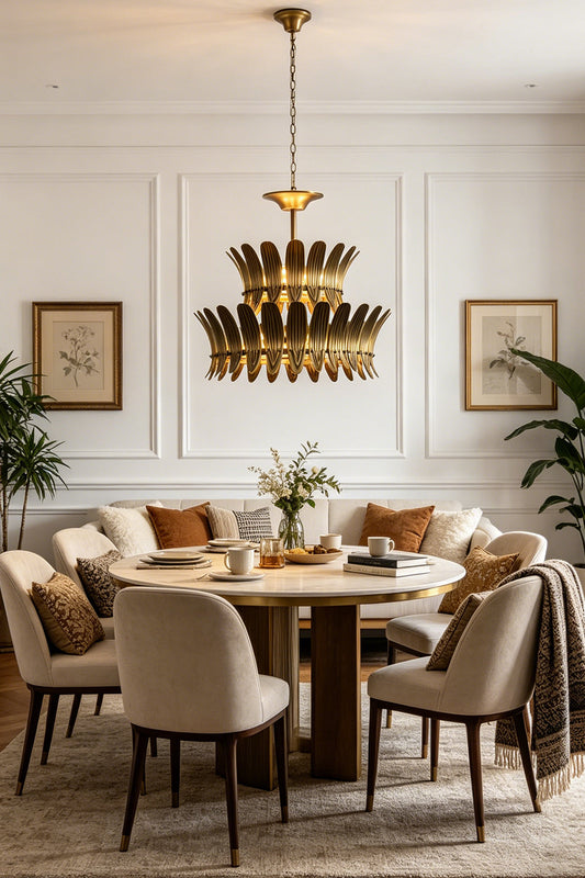 Brass Feather Tiered Chandelier for Living room | vexa lamps