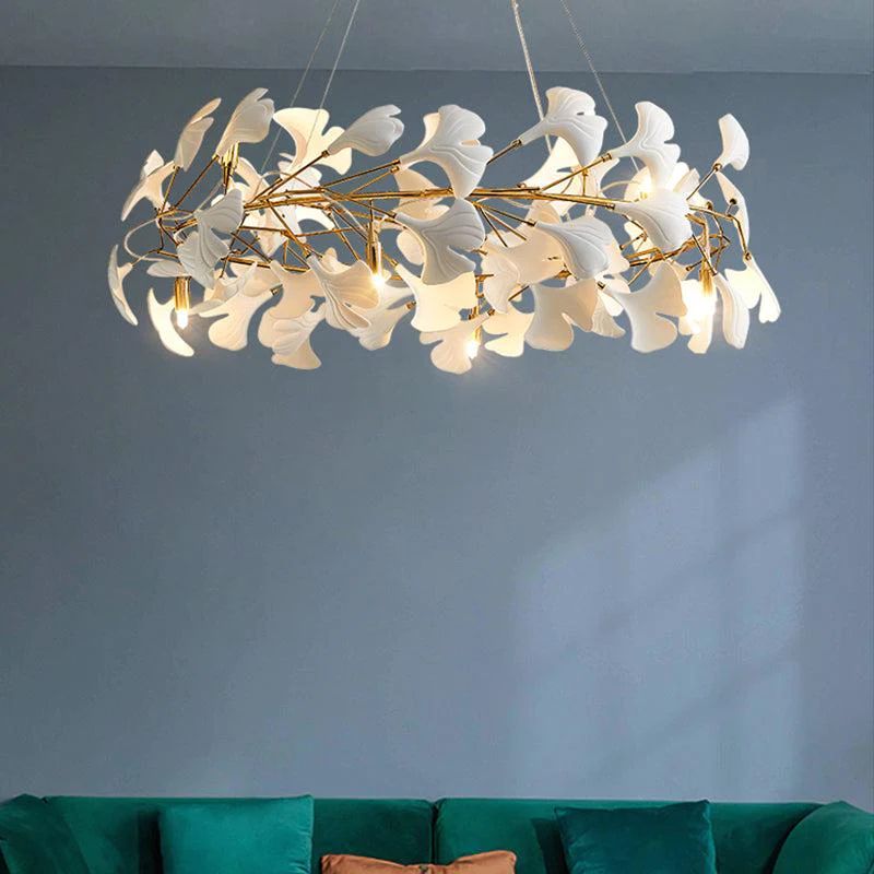 Ceramic Gingko Round Branch Chandelier - Morylighting