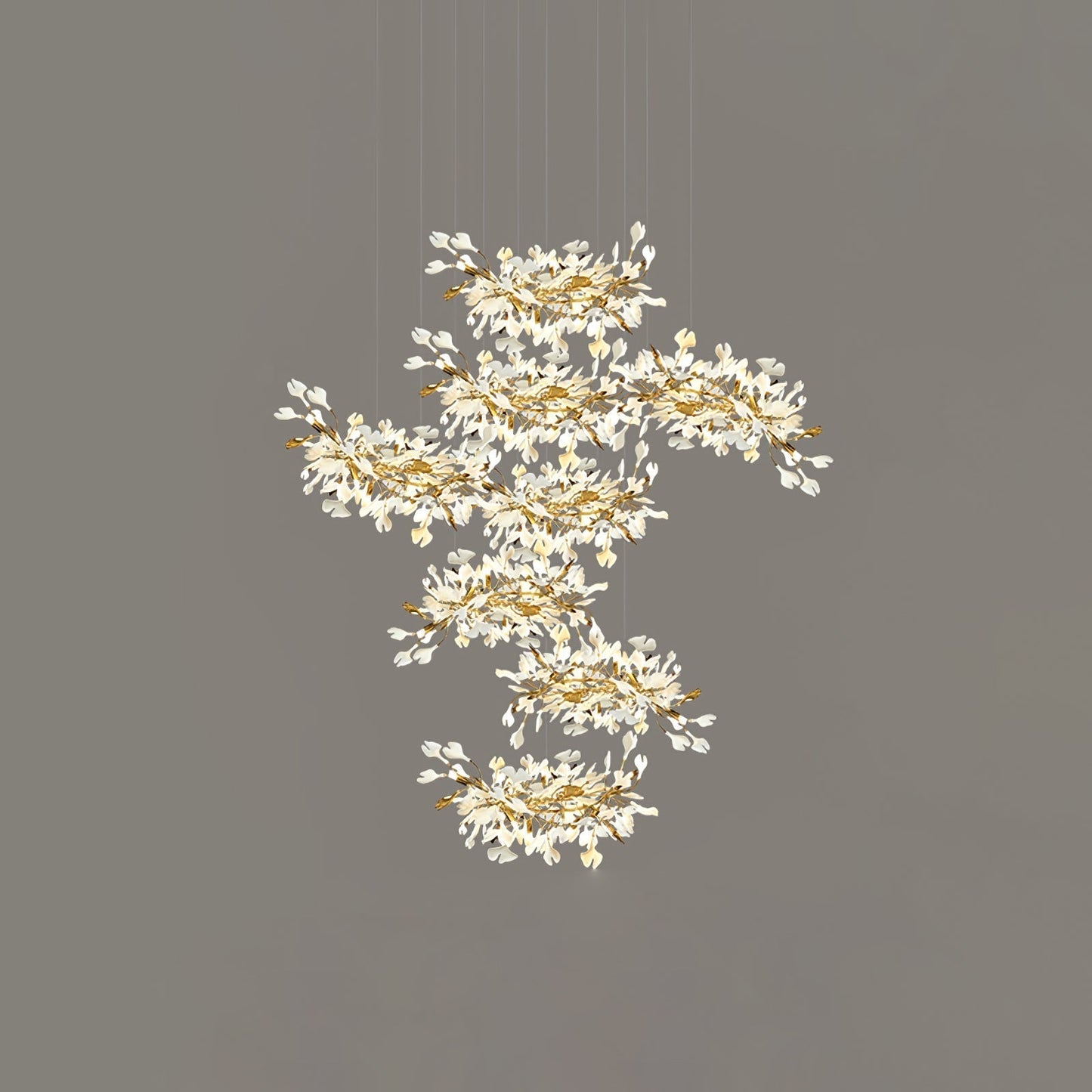Gingko Leaves Ceramics Spiral Branch Chandelier