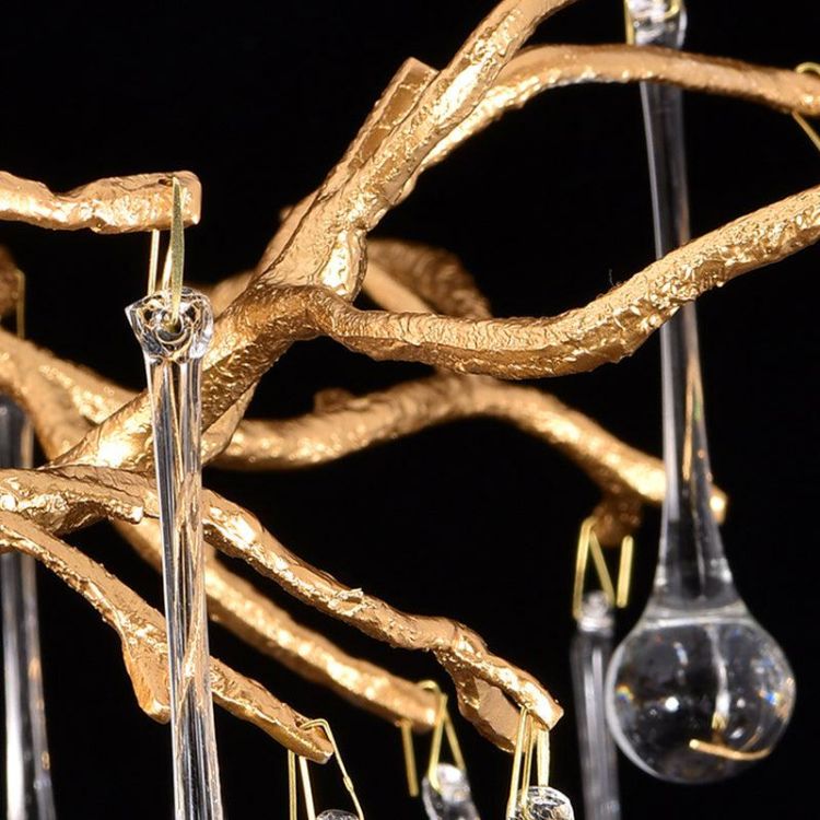 LA Arcadia Clear Teardrop Oval Dining Branch Chandelier, Brass Branch Chandelier