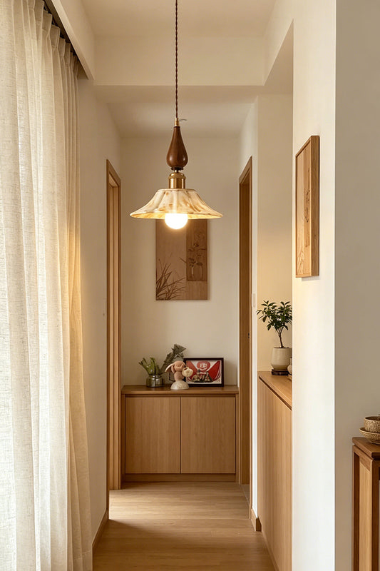 Lotus Ceramic Wood Pendant Light for Hallway | Samu Lamp