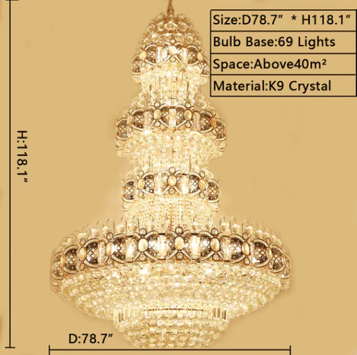 Morylighting Grand Empire Gold Crystal Chandelier - Background Shot
