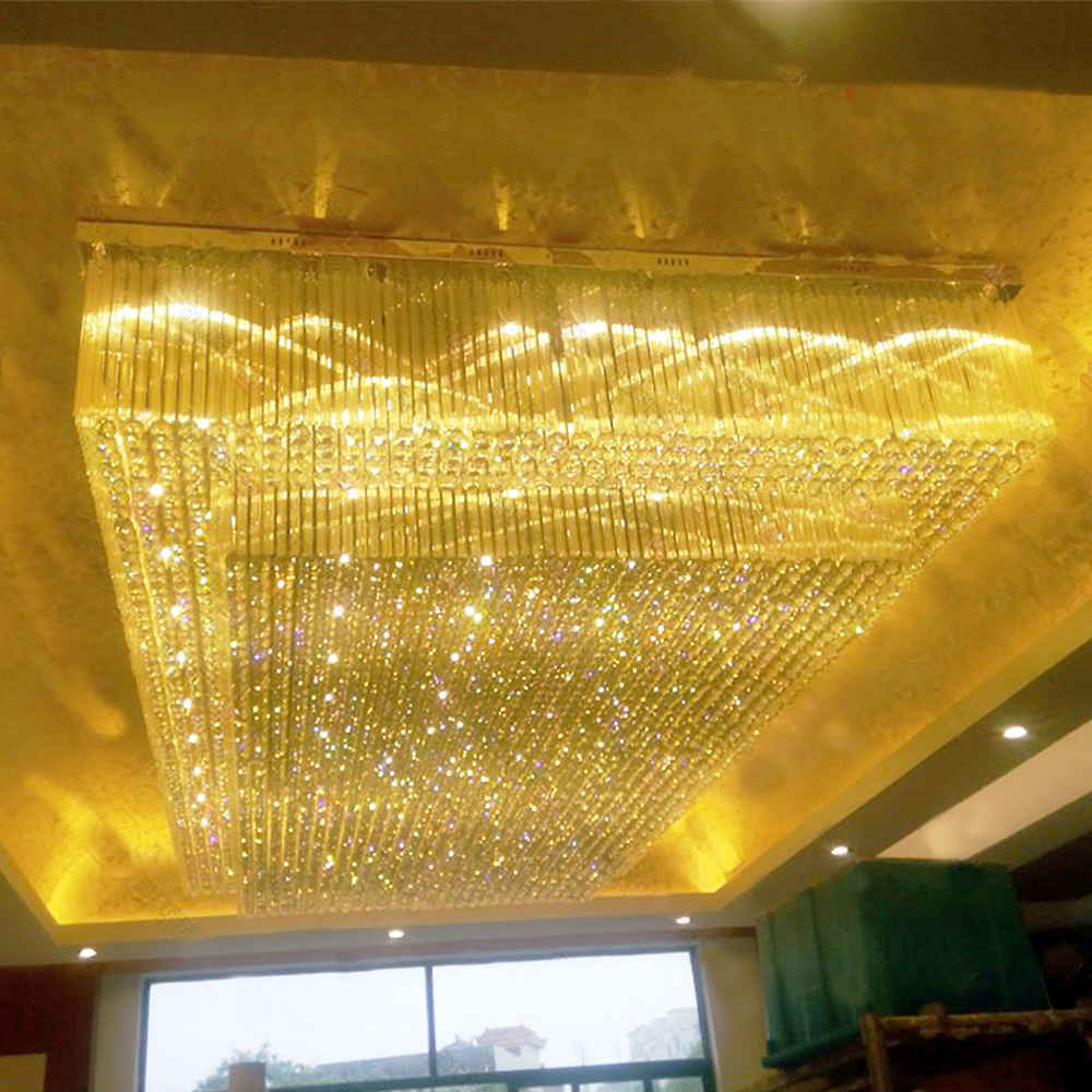 Rectangle flush mount golden crystal chandelier light