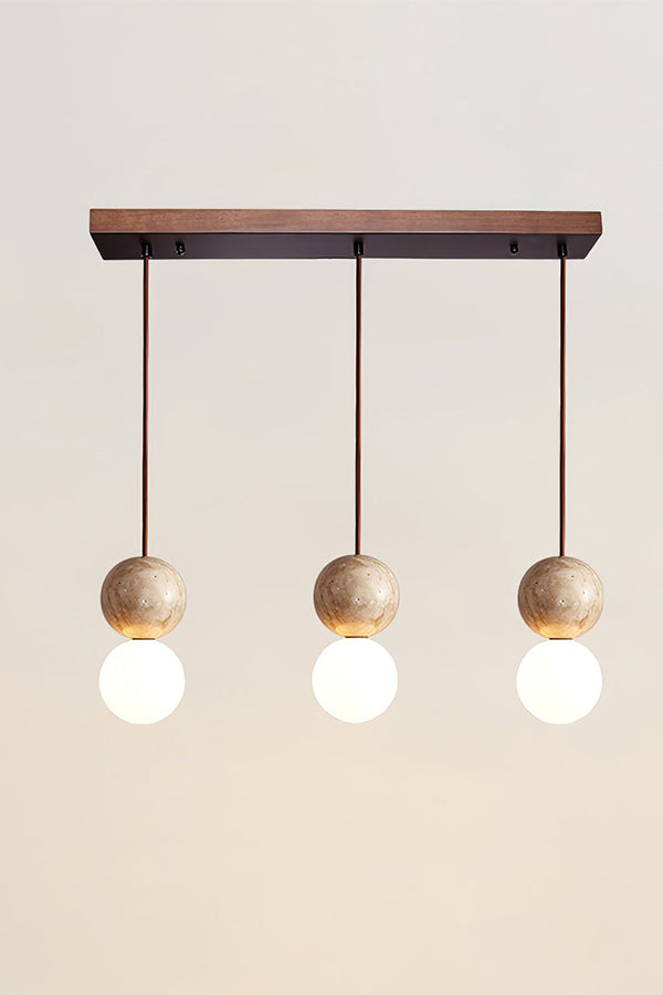 cluster travertine stone pendant light with canopy | Yellow Travertine, Glass | Front view isolated on white background | vexa lamps