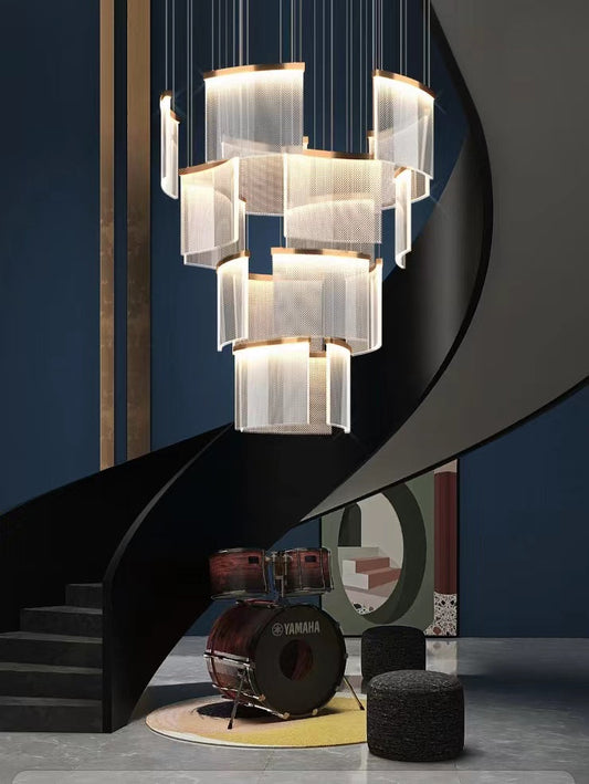 Designer Tile Spiral Chandelier for High-ceiling Foyer | Morylighting (2)