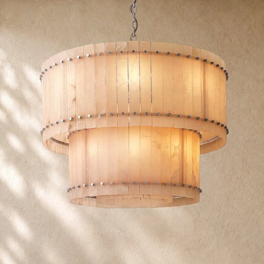 San Marcon Alabaster Two-Tier Round Chandelier