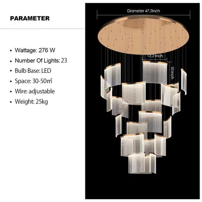 Designer Tile Spiral Chandelier for High-ceiling Foyer | Morylighting (5)