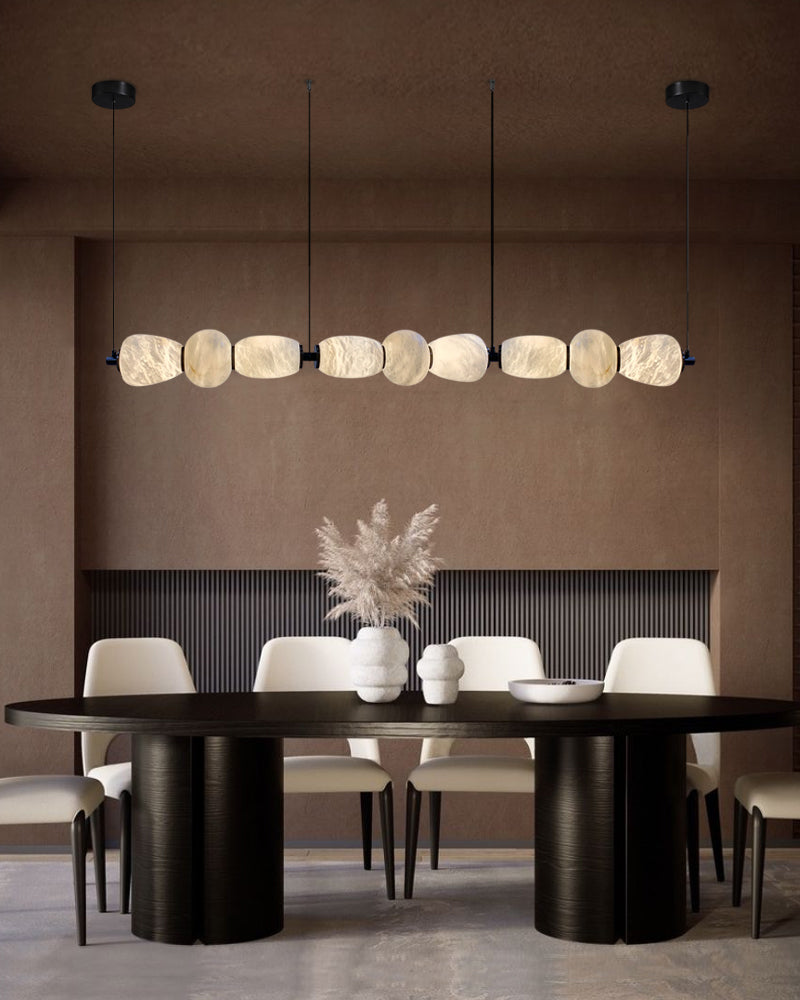 Modern Linear White Alabaster Solid Ball Thread Synthetic Shade Hanging Light for Dining