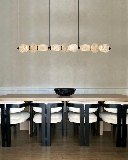 Modern Linear White Alabaster Solid Ball Thread Synthetic Shade Hanging Light for Dining