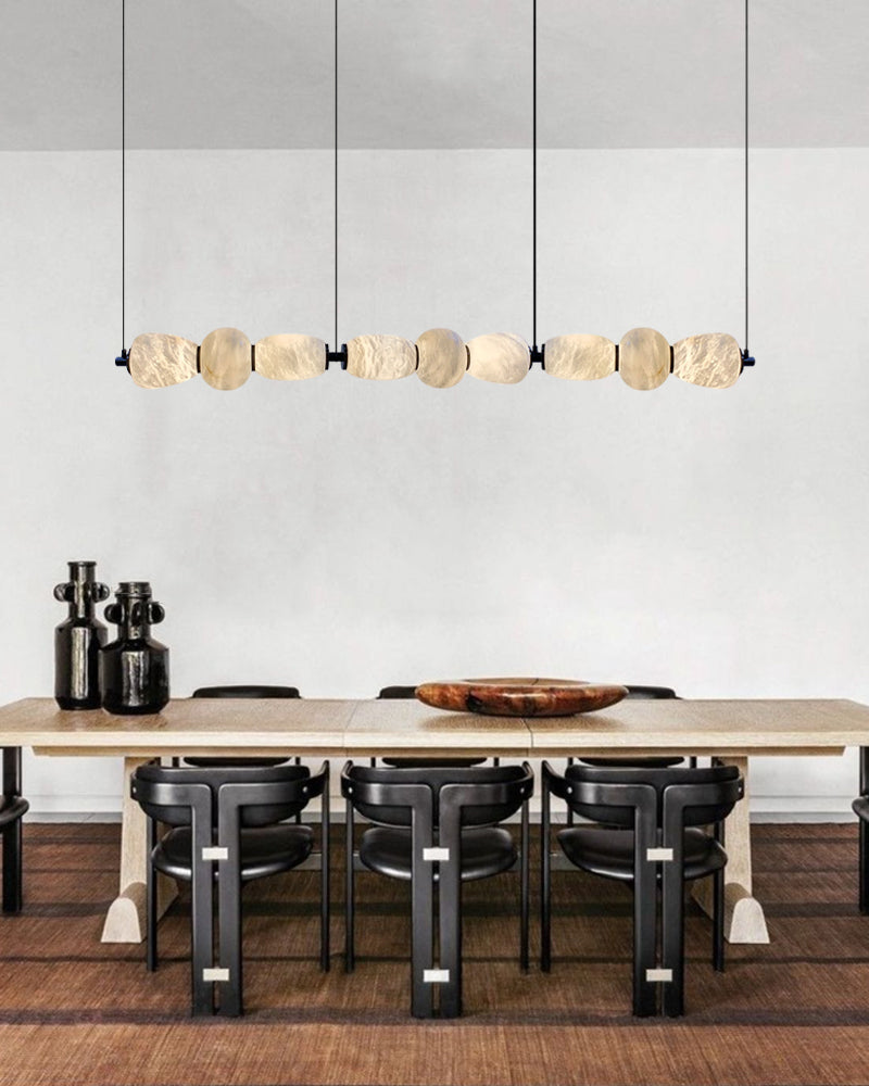 Modern Linear White Alabaster Solid Ball Thread Synthetic Shade Hanging Light for Dining