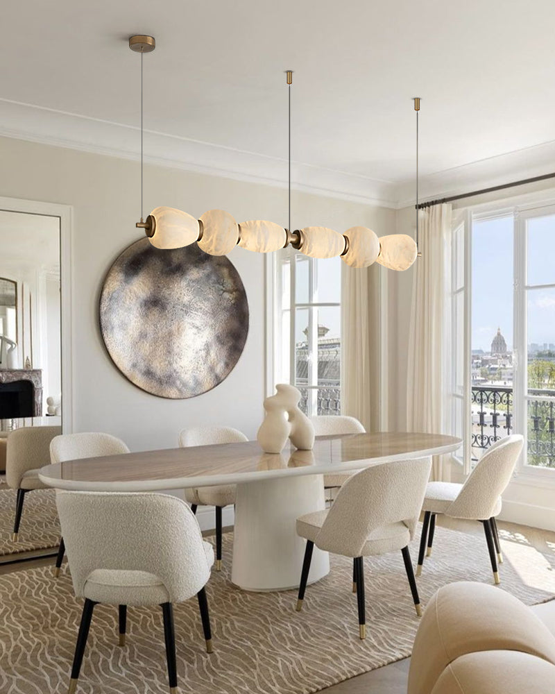 Modern Linear White Alabaster Solid Ball Thread Synthetic Shade Hanging Light for Dining