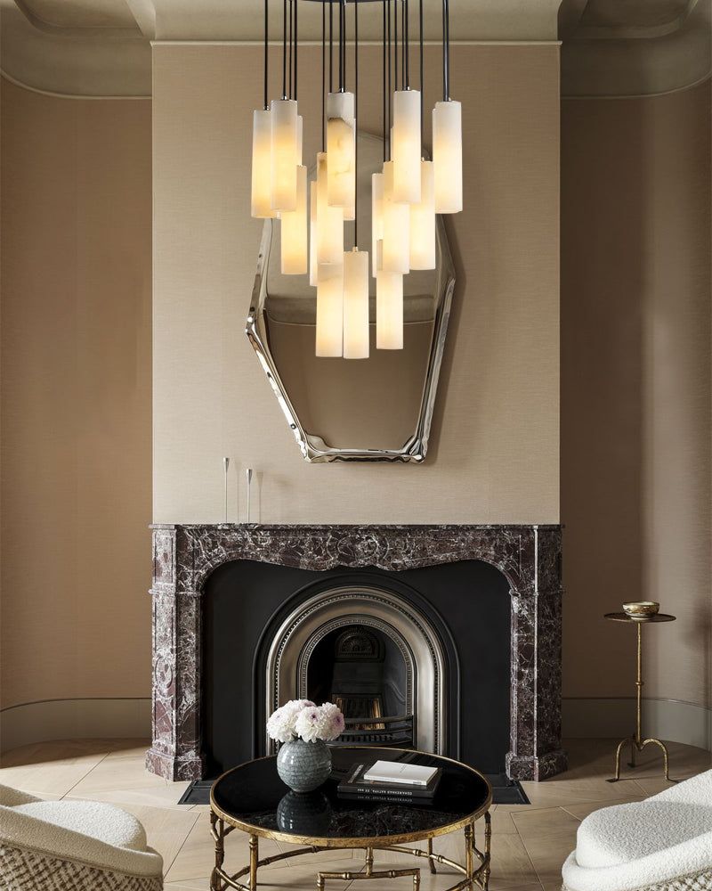 Elegant Lighting Linear Nature Stone 2" Wide Alabaster Chandelier