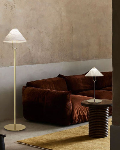 Fuji Aluminum Golden Rod LED Cone Alabaster High Floor Lamp H 55"