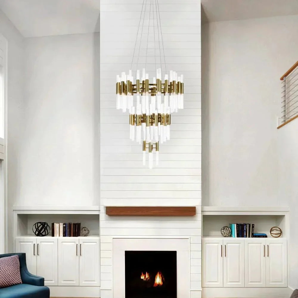 Morylighting Aura Grandeur 3-Tier Round Glass Chandelier - grand American estate foyer