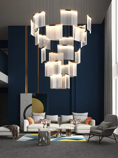 Designer Tile Spiral Chandelier for High-ceiling Foyer | Morylighting (3)