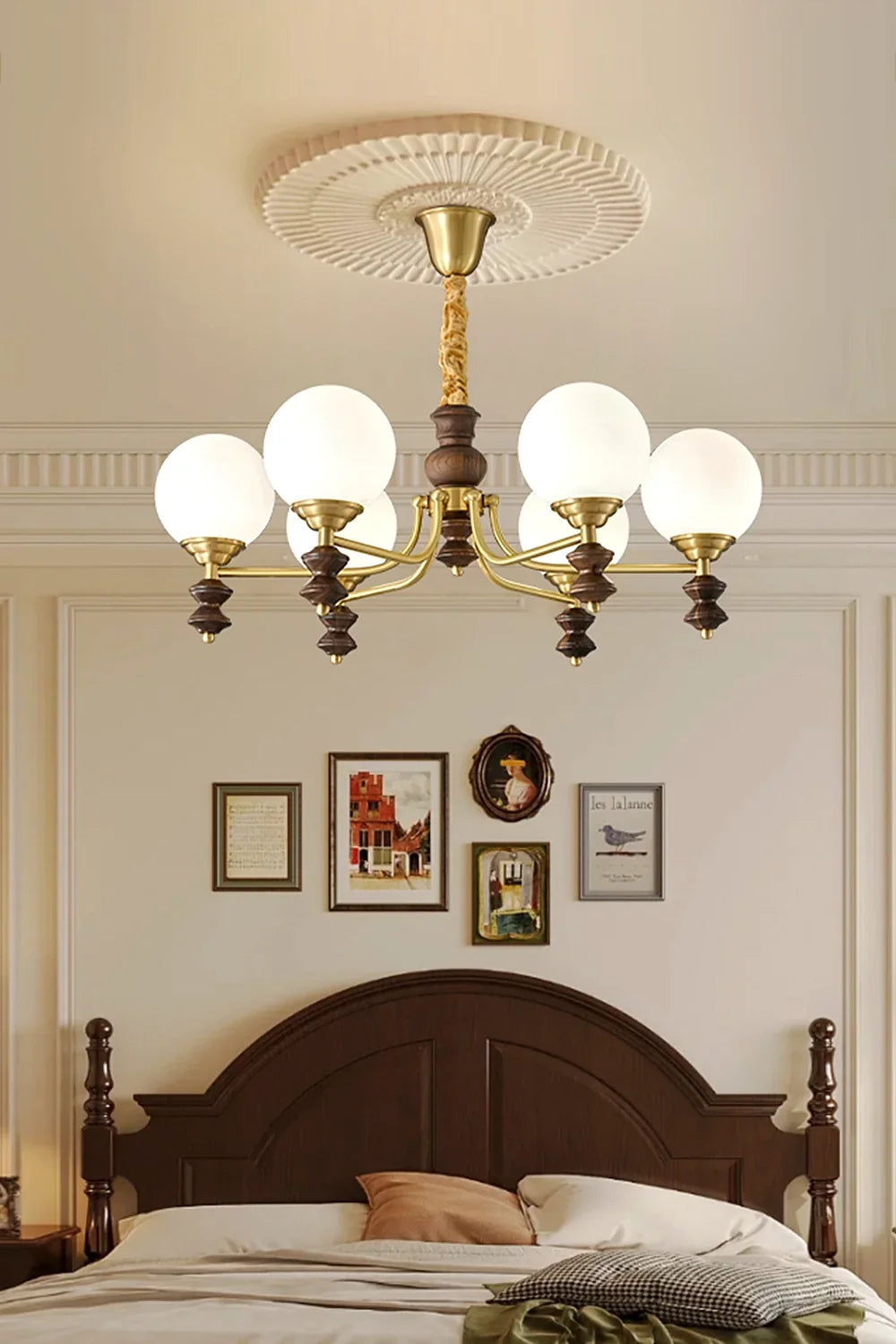 Vintage Globe Walnut Wood Chandelier - view 2 | morylighting