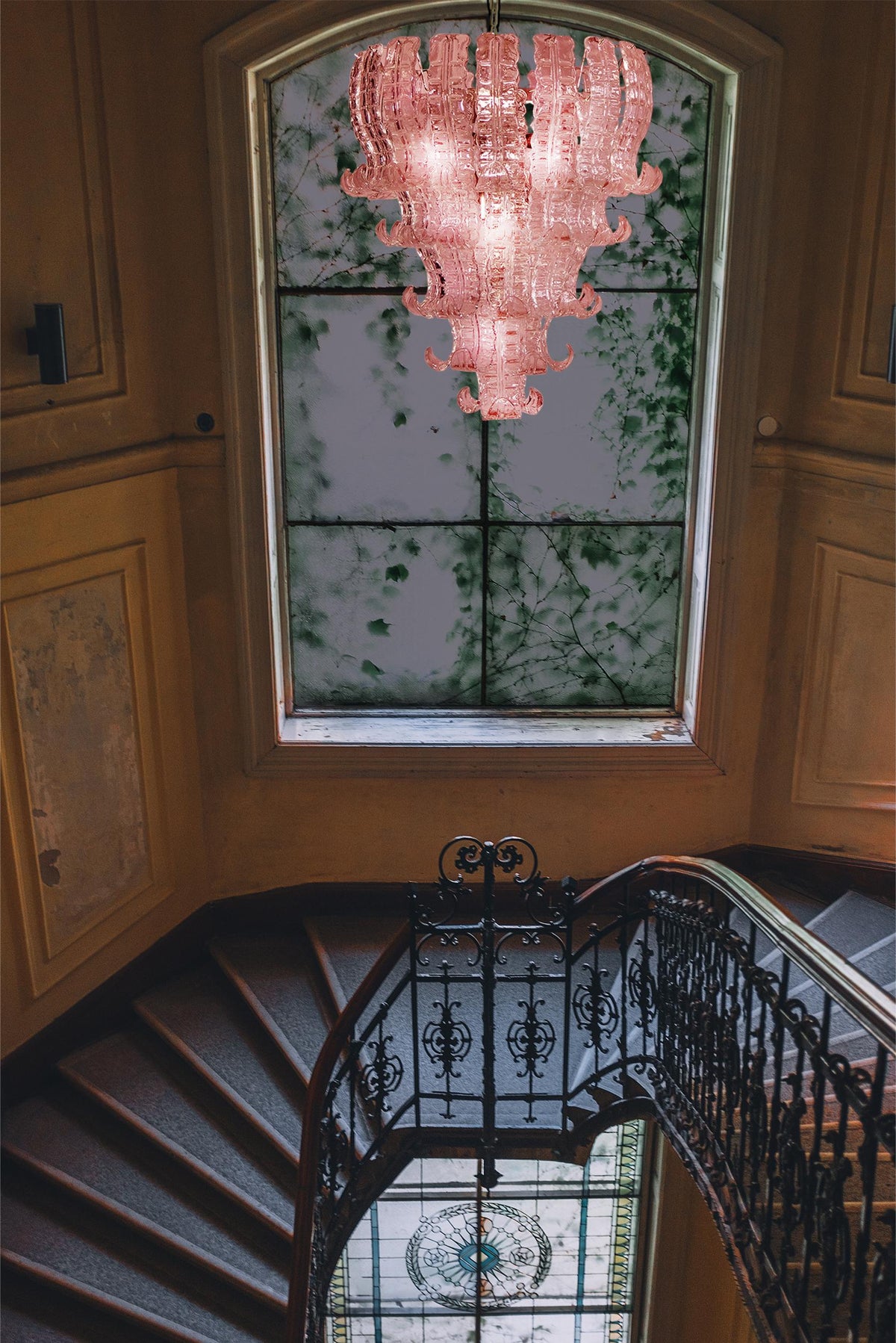 Art pink glass Felci chandelier - view 5 | morylighting