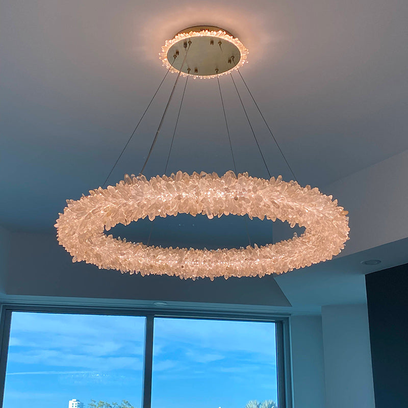 LA Vosa Modern Round Clear Geode Quartz Crystal Ring Chandelier