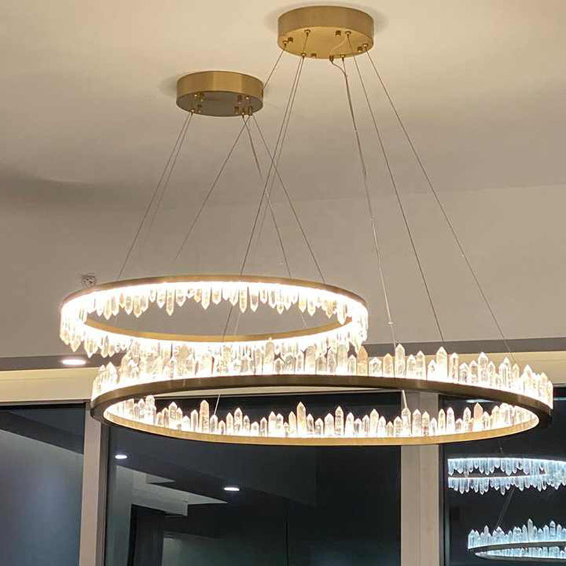 LA Round Luxury Clear Geode Quartz Crystal Hanging Chandelier