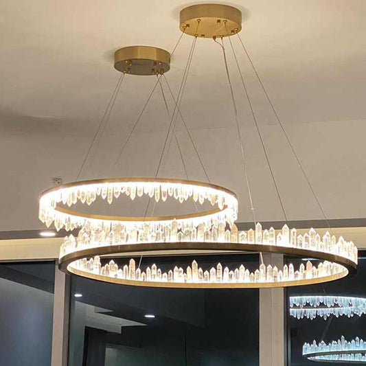 LA Round Luxury Clear Geode Quartz Crystal Hanging Chandelier
