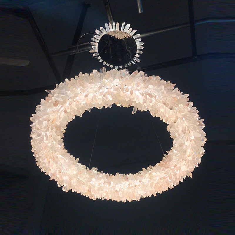 LA Vosa Modern Round Clear Geode Quartz Crystal Ring Chandelier