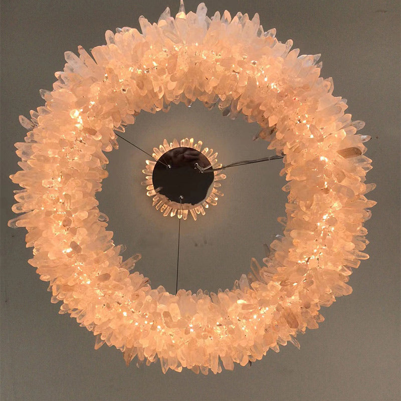 LA Vosa Modern Round Clear Geode Quartz Crystal Ring Chandelier