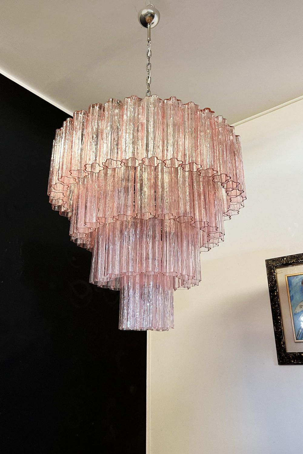 Large Pink Art Glass Tiered Chandelier - view 9 | morylighting