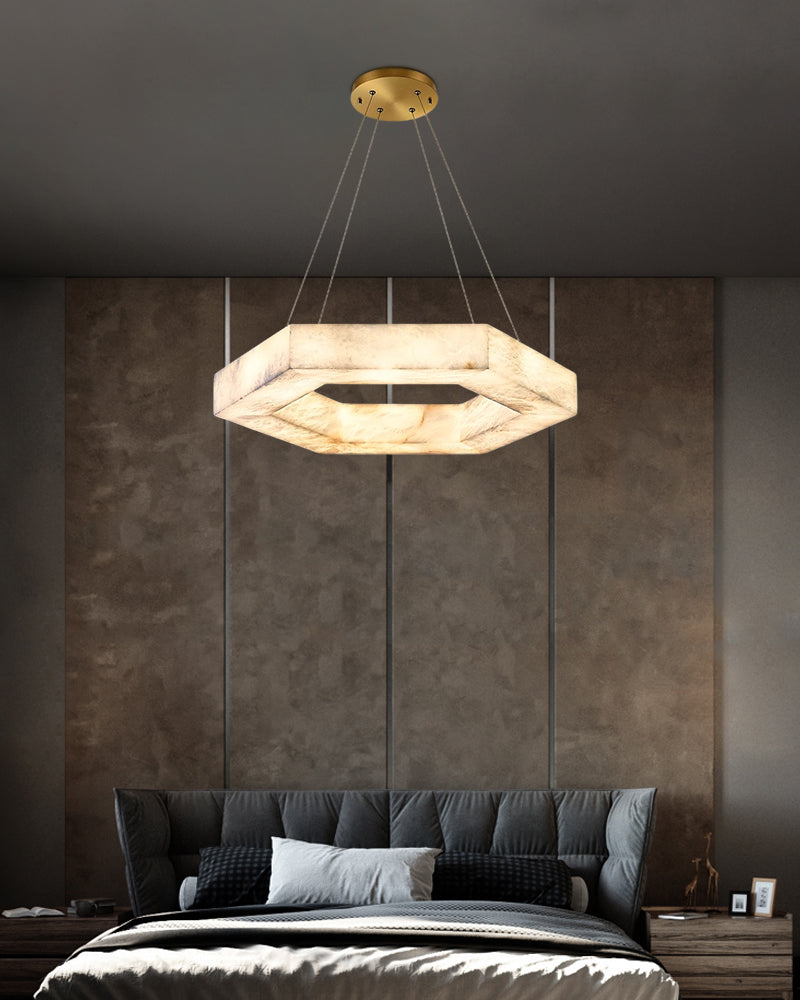 LED Hexagon Marble Pendant Lamp | Double/Triple Ring Design