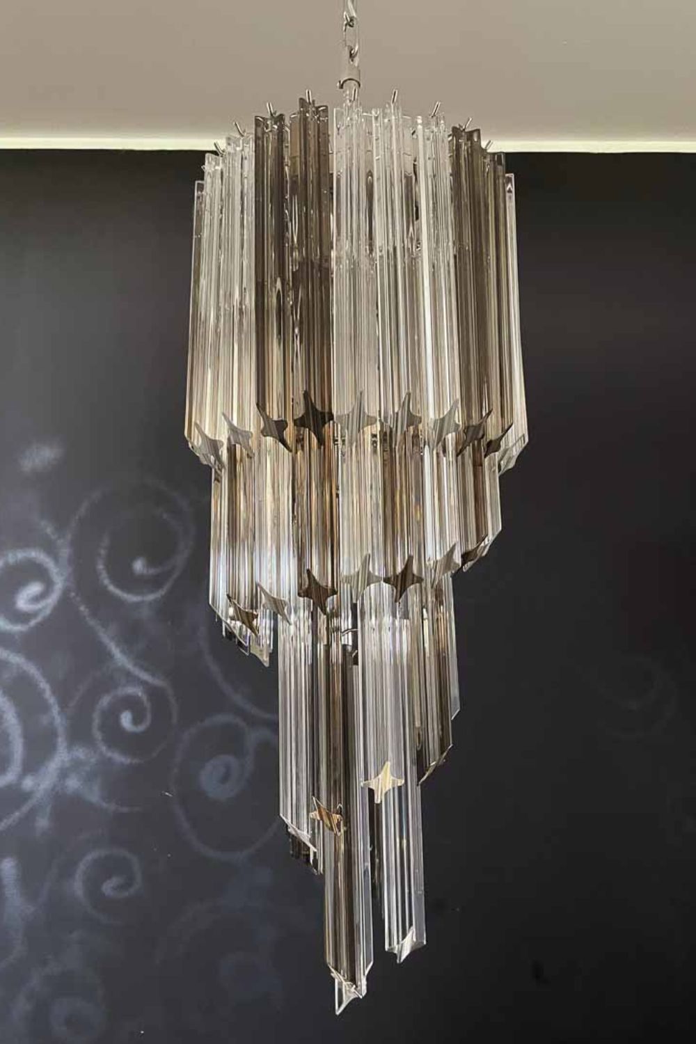 Vintage Smoked Art Glass Prism Spiral Chandelier - view 11 | morylighting
