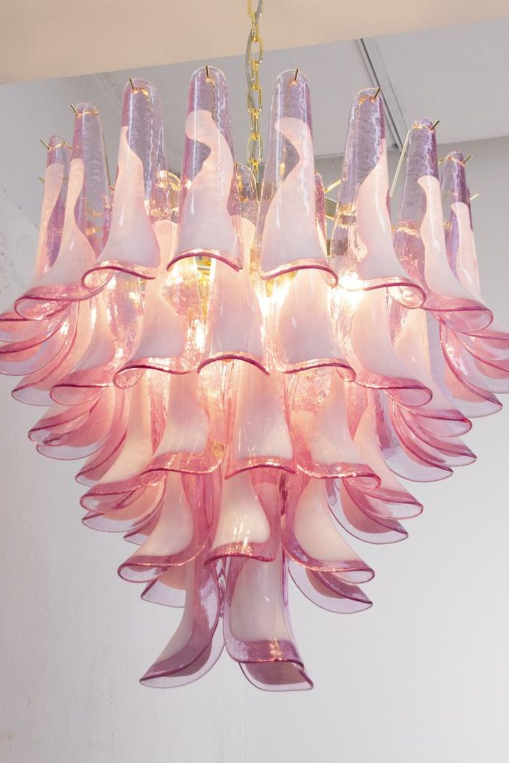 Fuchsia and White Art Glass Petal Tiered Chandelier - view 7 | morylighting