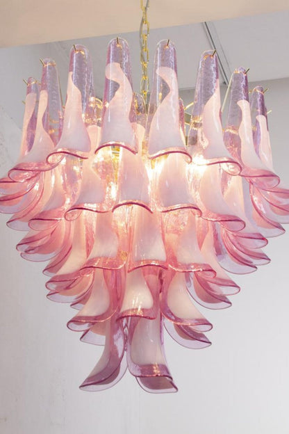 Fuchsia and White Art Glass Petal Tiered Chandelier - view 7 | morylighting