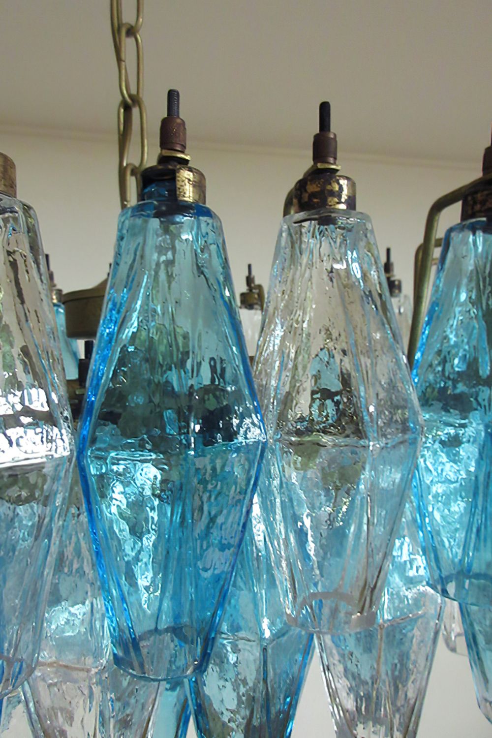 Vintage blue and clear glass Art Poliedri chandelier - view 12 | morylighting