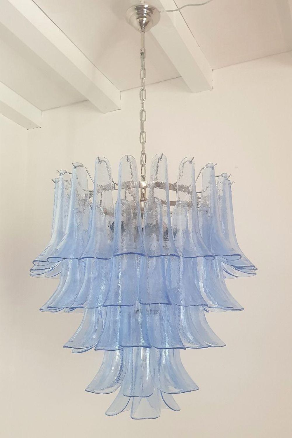 Vintage 1980s Blue Art Glass Petal Chandelier - view 4 | morylighting