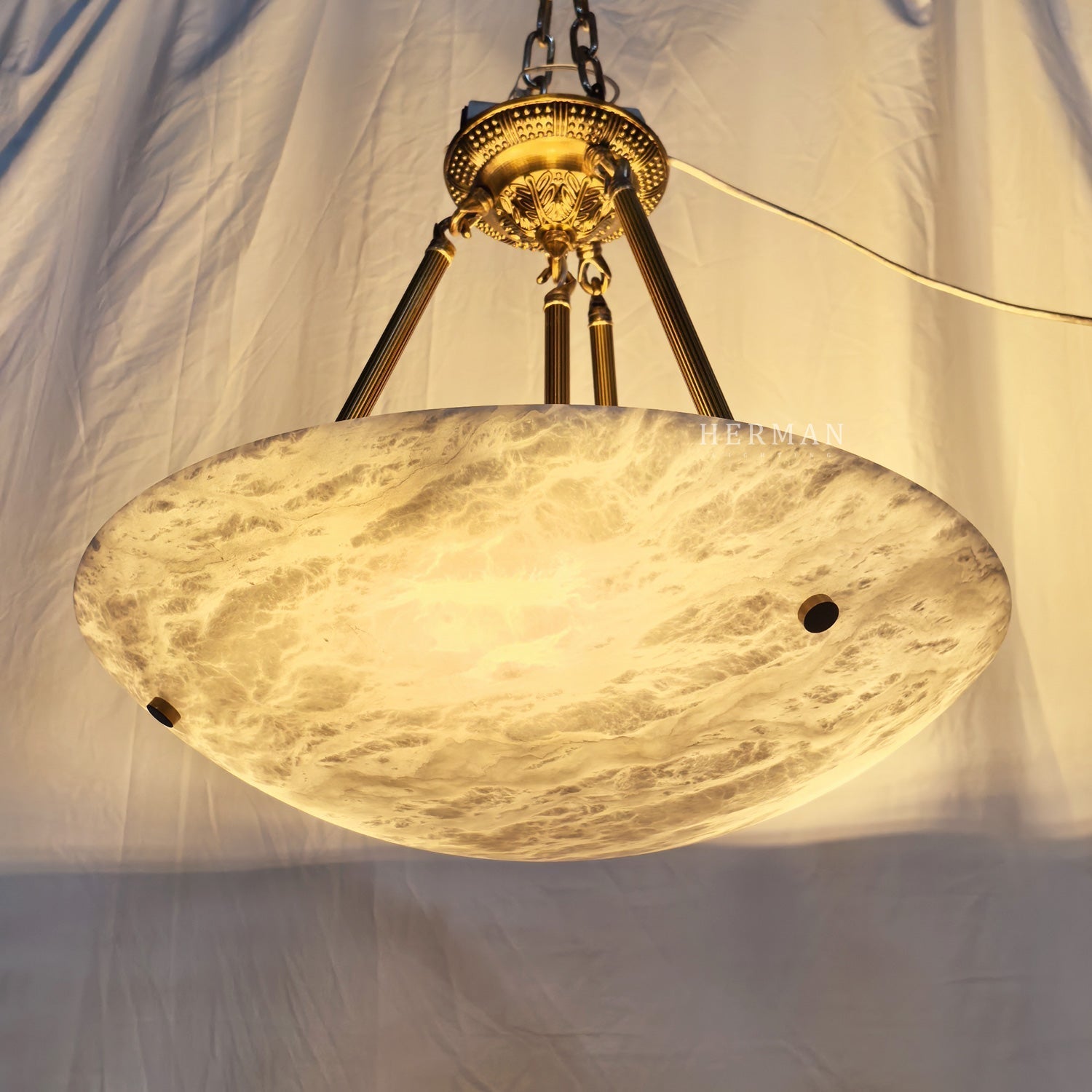Vintage Round Alabaster Ceiling Lamp